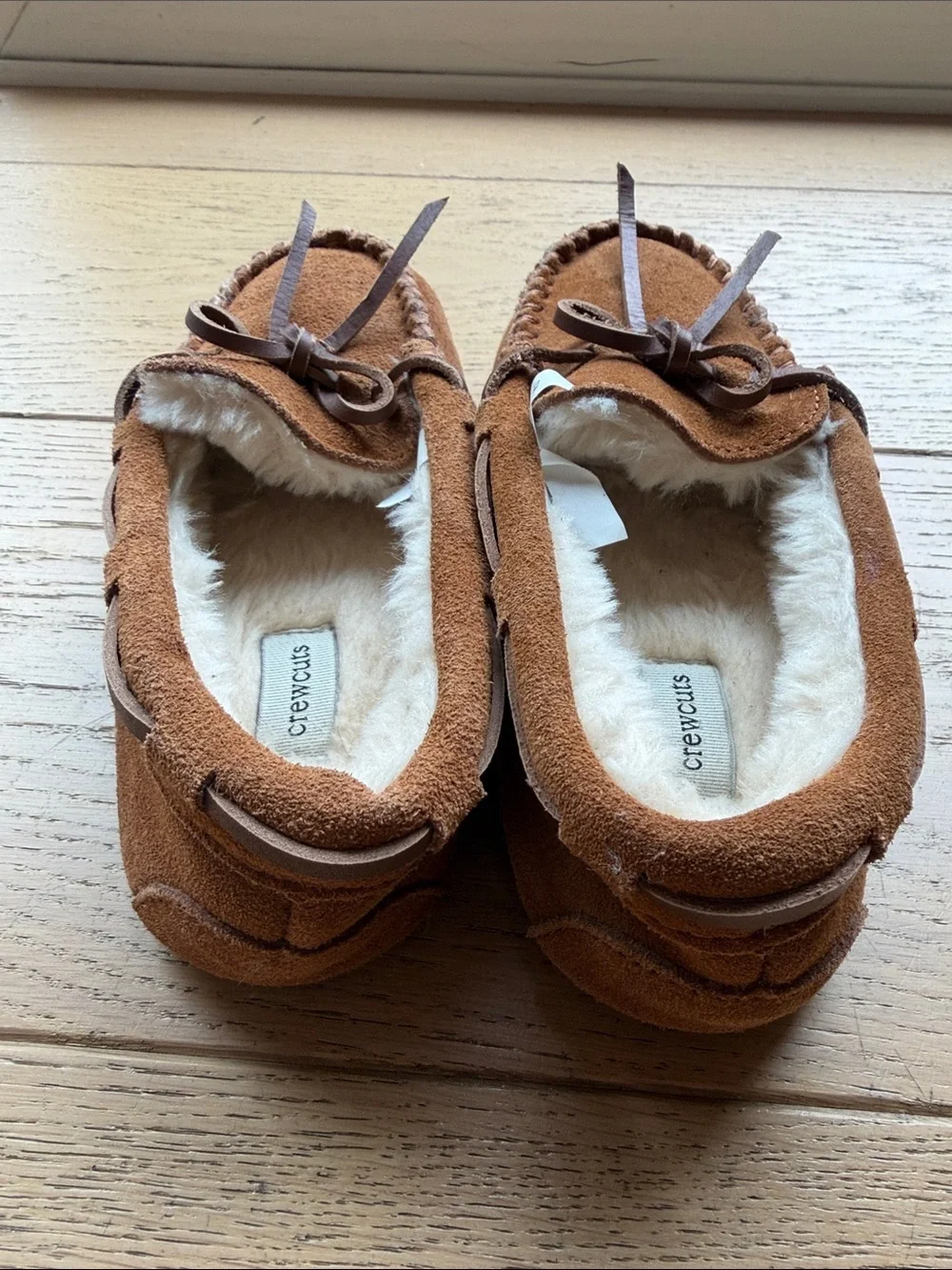 Crewcuts Brown Suede Faux-Fur Lined Moccasin Slippers Kids Size 3